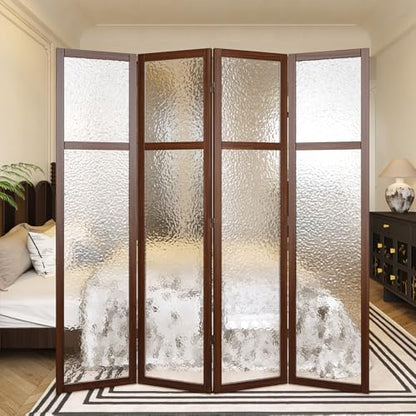 4 Panel Acrylic Room Divider Privacy Screen - Freestanding Frosted Translucent Partition, Lightweight Modern for Home Office Studio (Walnut, 4 Panels) - color: Walnut