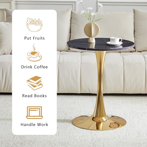 23.6" Round Dining Table, Mid-Century Modern Tulip Table with Thickened Tabletop & Metal Pedestal, Circle Bistro Table for Kitchen, Small Places, Apartments, Cafe - color: Grey Gold, size: 23.6" dining table
