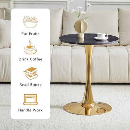 23.6" Round Dining Table, Mid-Century Modern Tulip Table with Thickened Tabletop & Metal Pedestal, Circle Bistro Table for Kitchen, Small Places, Apartments, Cafe - color: Grey Gold, size: 23.6" dining table