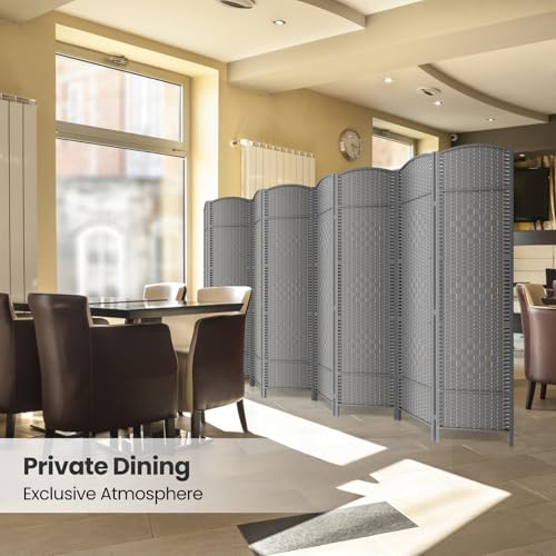 8 Panel Folding Room Divider,Woven Privacy Screen,Grey | Solid wood frame, handcrafted diamond pattern, 6FT tall, extends to 126 inches wide, no assembly required - color: Grey, size: 8-Panel