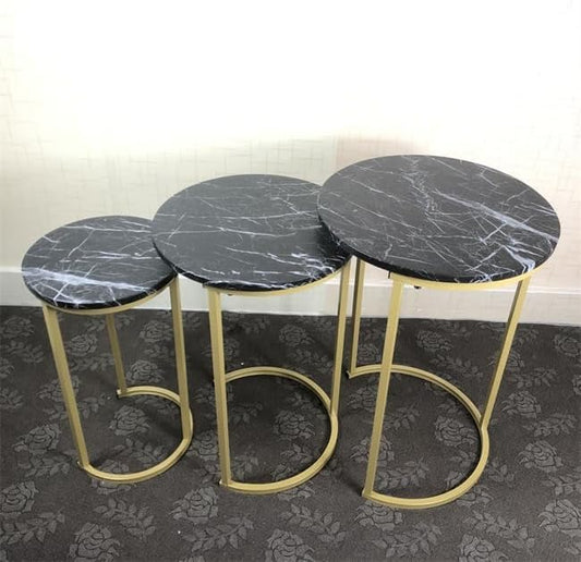 HYGRAD BUILT TO SURVIVE Set of 3 Round Wooden/Steel Nesting Side Stacking Sofa Side Coffee Tables, Small Space Coffee Tea Table for Hallway Living Room Bedroom, Home, Office (Black/Gold) - color: Black/Gold