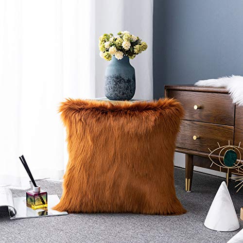 LIGICKY Luxury Series Soft Faux Fur Throw Pillow Cover Decorative Square Plush Pillow Case Cushion Cover for Couch Sofa Bed, 18" x 18" Coffee - color: Coffee, size: 18" x 18" (Pack of 1)