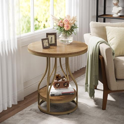 Tribesigns Round Side End Table 2-Tier End Tables Modern Bedside Table Small Chirside Tables with Storage for Couch Side, Nightstand with Metal Frame for Living Room (1, Light Brown) - color: Light Brown