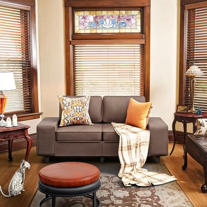 71" Small Loveseat Couch, 2 Seater Leathaire Sofa with 4 Side Pockets, Removable and Washable Cushions, Living Room，Apartment, Office (Coffee) - color: Coffee Leathaire, size: 71 "