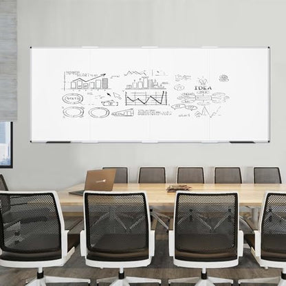 VIZ-PRO Large Magnetic Dry Erase Whiteboard, 120 x 48 Inches, Foldable | Silver Aluminum Frame, 10' x 4' Wall-Mounted White Board with Marker Tray for School Office and Home - size: 120"W x 48"H