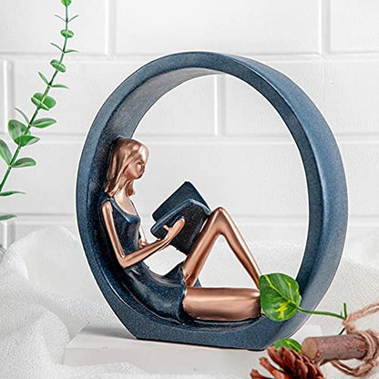 EKDJKK Resin Figurine Reading a Book Yoga Girl Bookshelf Bookcase Aesthetic Decoration Sculpture Accent Piece, Art Sculptures Modern Accents Figurine for Library Office Steel Statue Gifts