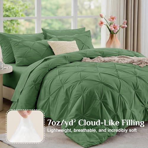 JOLLYVOGUE Twin Comforter Set 5 Pieces - Bed in a Bag Twin for All Season, Pintuck Bedding Comforter Sets with Comforter, Flat Sheet, Fitted Sheet and Pillowcases & Shams, Green - color: Green, size: Twin