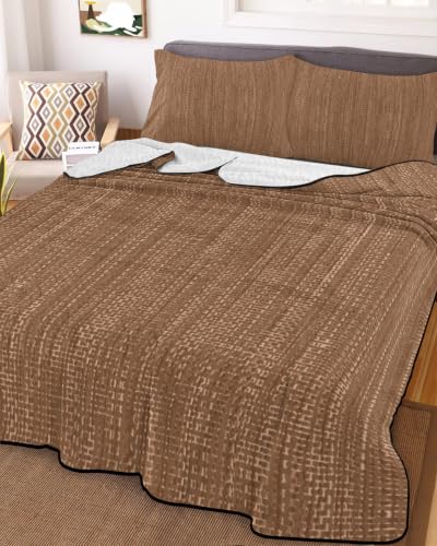 King Quilt Bedding Set, Minimalist Brown Farmhouse Lightweight Coverlet Summer Comforter Set Soft Microfiber Bedspread, Crosshatch Linen Textured 3 Piece Quilt Set with 2 Pillow Shams All Seasons Use - color: Walnut Brown, size: 96x106in