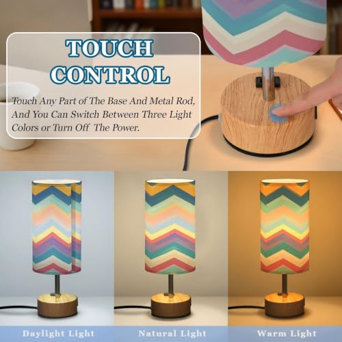 Kigai Colorful Folded Threads Touch Control Bedside Table Lamp 3 Way Dimmable Nightstand Lamp with USB A+C Charging Ports & AC Outlet Fabric Shade for Bedroom Desk Living Room