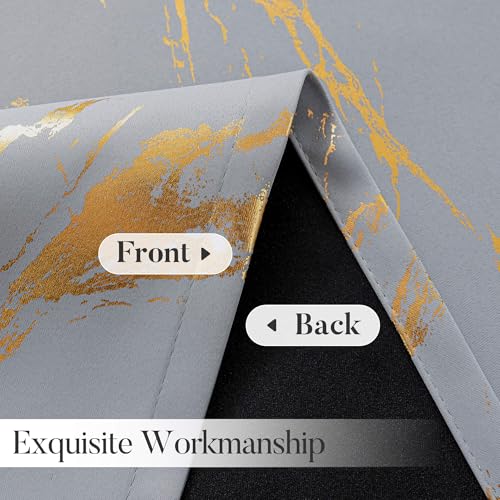 WUBODTI Grey Marble 100% Blackout Curtains 63 inch Bedroom Grommet 2 Panels | Gold and grey,metallic pattern,modern abstract,thermal insulated, room darkening,privacy,kitchen,bathroom,small window,short - color: Grey and Gold, size: 52"W x 63"L (Pack of 2