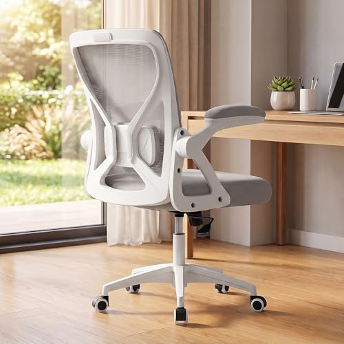 VASAGLE Chair, Adjustable Ergonomic Mesh with Lumbar Support | Office chair with 90-105° tilt function, wide seat, flip-up armrests, Dove Gray UOBN045GD01S - color: Dove Gray, size: Set of 1, style: Office Chair Without Headrest