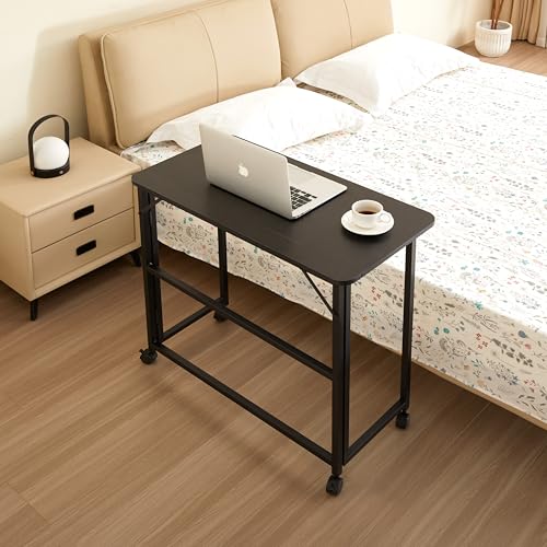 31.5" Folding Desk Small Space - Narrow Foldable Computer Desk, Portable Writing Desk for Bedroom, Study, Office with Sturdy MDF Top & H-Frame, Space Saving Workstation (Black)
