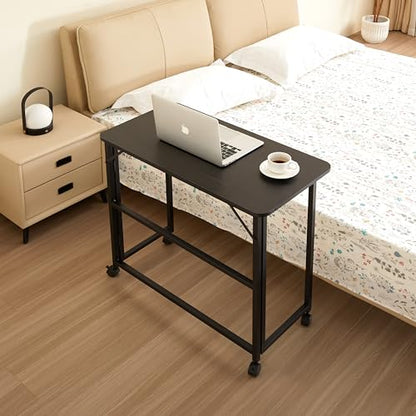 31.5" Folding Desk Small Space - Narrow Foldable Computer Desk, Portable Writing Desk for Bedroom, Study, Office with Sturdy MDF Top & H-Frame, Space Saving Workstation (Black)