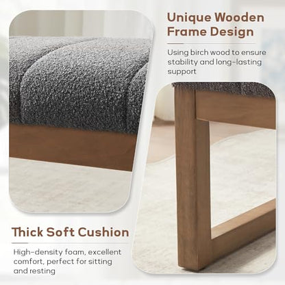 Zihanhome 52.7" Bedroom Bench for End of Bed, Modern Upholstered Teddy Fabric Entryway Bench & Dining Bench, Footrest Stool Bench with Solid Wood Frame for Bedroom, Living Room (Grey) - color: Grey