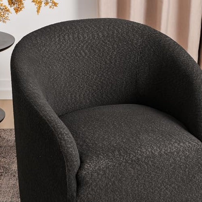 KINWELL 32" Wide Modern Boucle Swivel Barrel Chair, No Assembly Round Upholstered Swivel Accent Armchair for Living Room, Bedroom, Office (Black) - color: Black, style: Set of 1