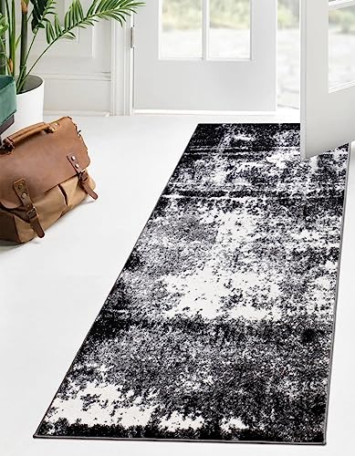 Keen Home Design Runner Rugs - 32"x91" Non-Shedding, Thick Pile Abstract Rugs for Kitchen, Living Room, Bedroom, Dining Room, Entryway - Size: 2'8" x 7'7", Abstract Black - color: Abstract Black, size: 2'8" x 7'7" (Runner)