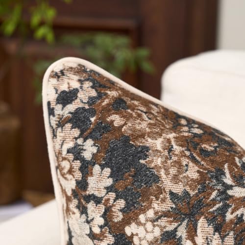 FANAMI Vintage Floral Throw Pillow Covers 20x20 Set of 2 Boho Farmhouse Accent Pillowcase Neutral Modern Chenille Square Decorative Cushion Covers for Couch Sofa Bed Living Room Home Decor, Brown - color: Brown, size: 20" x 20" (Pack of 2)