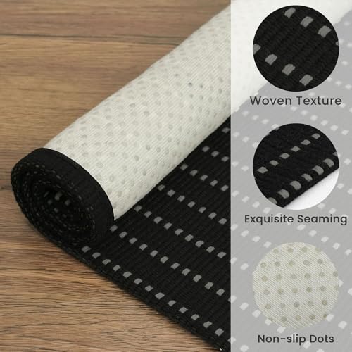 Washable Runner Rug, Non Slip Hallway Runner, 2x6 Ft, Black/Grey | Washable Braided Runner Carpet, Non Slip Rubber Dot Backed, For Hallway, Kitchen, Entryway, Bedroom, Laundry Room, Foyer - color: Black and Grey, size: 2' x 6' (Rectangular)