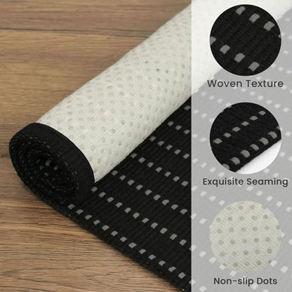 Washable Runner Rug, Non Slip Hallway Runner, 2x6 Ft, Black/Grey | Washable Braided Runner Carpet, Non Slip Rubber Dot Backed, For Hallway, Kitchen, Entryway, Bedroom, Laundry Room, Foyer - color: Black and Grey, size: 2' x 6' (Rectangular)