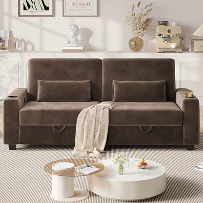 COPIAE Loveseat Sofa, Larger Couch Velvet Fabric with Storage, Charging Ports, Heightened Backrests, Removable Cover Modern Comfy Couches Easy Assembly for Living Room,88 Inch Dark Brown - color: Dark Brown