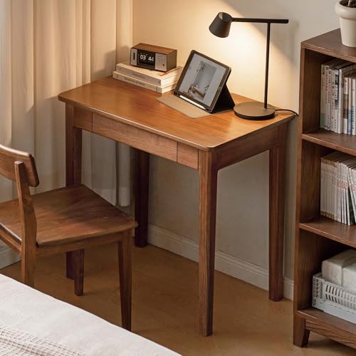 Walnut Desk, Solid Wood Home Office Desk, Mid-Century Modern Computer Desk with Drawers, Writing Desk for Study, Bedroom, Work 31.49" W - size: 31.49"W