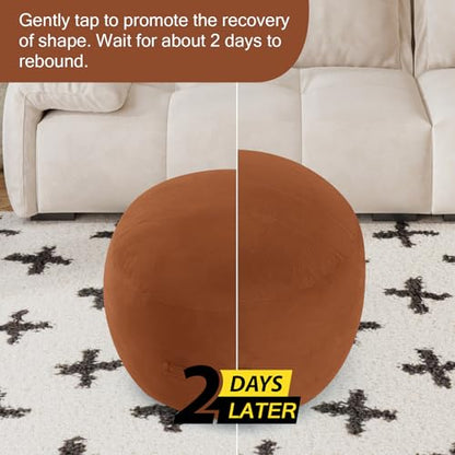 MeMoreCool Round Pouf Ottoman Foot Rest 20x15 Inches, Coffee | Coffee Round Pouf Footstool, Soft Foam Stuffed Circle Foot Rest for Living Room Office - color: Striped Coffee