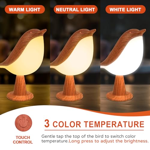 Bird Lamp, Rechargeable Cordless Lamp with Touch Control for Home Decor | Cute Bird Night Light, Rechargeable Table Lamp with 3 Color Modes & Dimmer for Bedroom,Home Decor & Gift for Bird Lovers - color: Red
