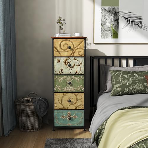 Small Dresser for Bedroom with Retro Flower Narrow Drawers Slim Chest of Drawers Skinny Nightstand Sofa End Table for Living Room Entryway Closet Storage (Multi, 5 Drawers) - size: 11.8"D x 16.5"W x 45.5"H (5 Drawers)