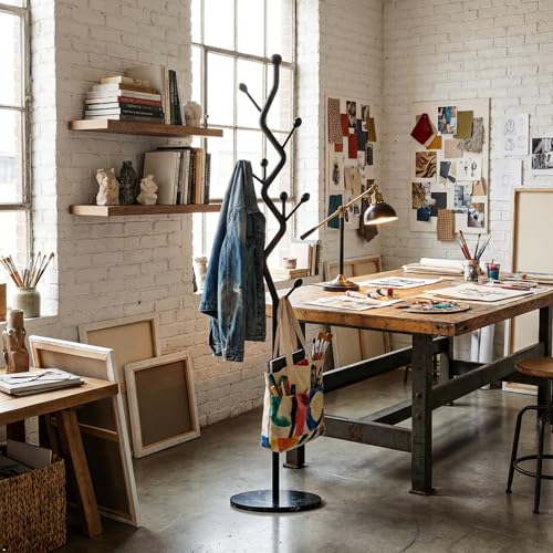 Black Tree Meta Coat Rack with Marble Base Freestanding Hall Tree | Multi-Hook Entryway Organizer for Hallway, Bedroom, Living Room (All Black) - color: All Black