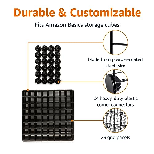 Amazon Basics 6-Cube Wire Grid Stackable Storage Organizer, Metal Shelving Unit, No-Tool Assembly, 26"W x 38"H x 12.6"D, Black - color: Black