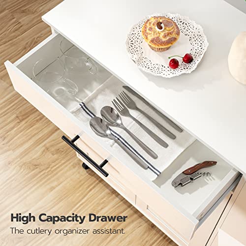 HOOBRO Kitchen Island with Power Outlet, Kitchen Storage Island with Spice Rack and Drawer, Rolling Kitchen Cart on Wheels, for Home, Kitchen and Dining Room, White WT82UZD01G1 - color: White