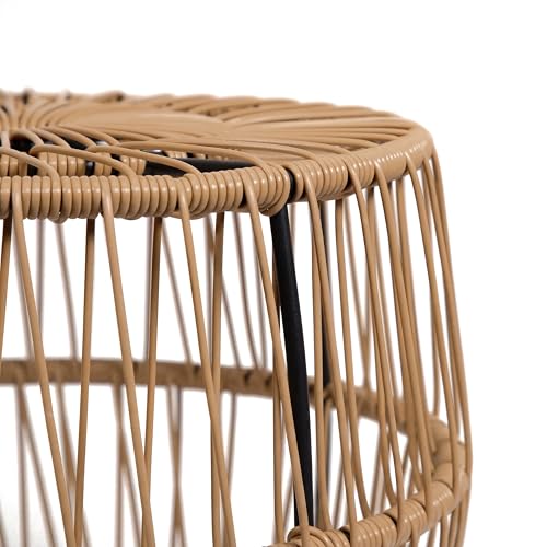 Furniture of America Ysar Boho Rattan Round Coffee Table Outdoor with Metal Frame, All-Weather and Rust Resistant, Handcrafted Coastal Furniture for Patio, Poolside, Garden, Yard, Natural Brown - color: Natural Brown/18.9 In.
