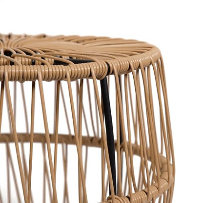 Furniture of America Ysar Boho Rattan Round Coffee Table Outdoor with Metal Frame, All-Weather and Rust Resistant, Handcrafted Coastal Furniture for Patio, Poolside, Garden, Yard, Natural Brown - color: Natural Brown/18.9 In.