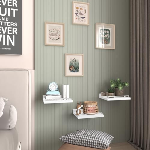 RYOFOBETTO Small Floating Shelf, 6 X 9 Inches Farmhouse Wall Shelves for Living Room, Bedroom, Picture Frames, Plants, Kitchen, Set of 3 (White) - color: White, size: 9"