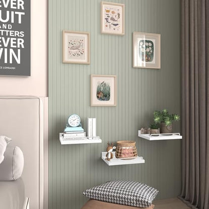 RYOFOBETTO Small Floating Shelf, 6 X 9 Inches Farmhouse Wall Shelves for Living Room, Bedroom, Picture Frames, Plants, Kitchen, Set of 3 (White) - color: White, size: 9"
