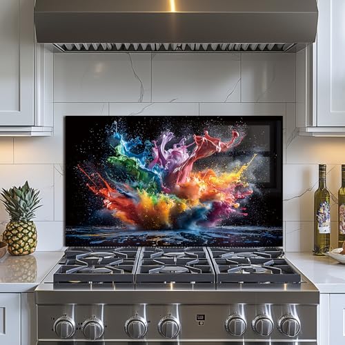 Evgosm Tempered Glass Backsplash for Kitchen, pigment Stove Splashback, Glass Backsplash, Used for Kitchen Wall Protection and Decoration, Easy to Install and Clean. (30x18'') - size: 30"L x 18"W
