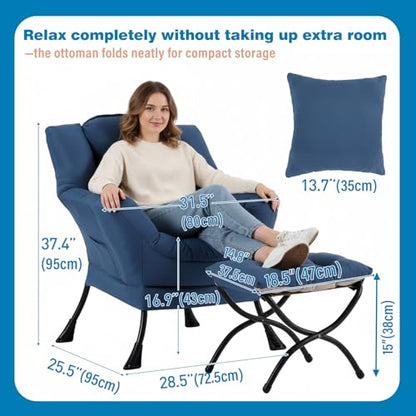 Lazy Chair with Ottoman, Comfy Reading Chair for Bedroom, Blue | Comfy Bedroom Accent Chair with Washable Removable Cover and extra throw pillow for Living Room Dorm - color: Peach Royal Blue