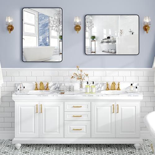 Krymnar 30"x22" Bathroom Vanity Mirror Over Sink, Black Rectangular Aluminum Frame with Rounded Corner(Small-Radius), HD Shatterproof Glass & Rust-Proof Wall Mirror for Bedroom, Living Room, Entryway - size: 30"L x 22"W