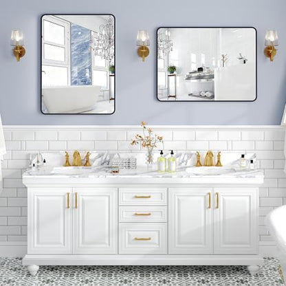 Krymnar 30"x22" Bathroom Vanity Mirror Over Sink, Black Rectangular Aluminum Frame with Rounded Corner(Small-Radius), HD Shatterproof Glass & Rust-Proof Wall Mirror for Bedroom, Living Room, Entryway - size: 30"L x 22"W