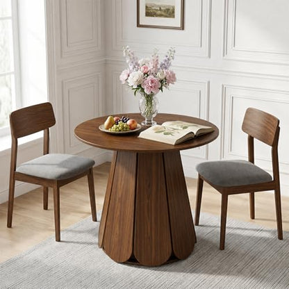 31.5" Round Dining Table, Small Circle Kitchen Table for 2-4 People, Modern Farmhouse Wood Dinning Room Tables with Pedestal Base, Space Saving Dinner Tables for Small Spaces, Mesa de Comedor, Walnut - color: Walnut