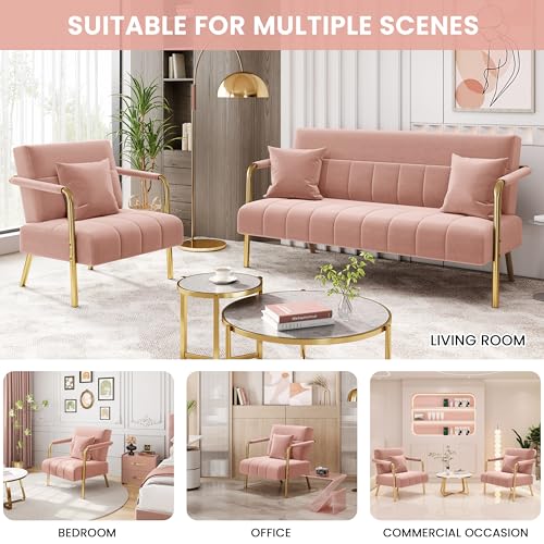Yaheetech 30" Velvet Sofa Chair Accent Sofa with Gold Metal Leg, Pink | Velvet Small Sofa Chair Mini Couch with Gold-Tone Metal Arms and Legs for Living Room, Home Office, Bedroom - color: Pink, size: 30" W