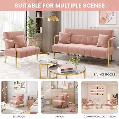 Yaheetech 30" Velvet Sofa Chair Accent Sofa with Gold Metal Leg, Pink | Velvet Small Sofa Chair Mini Couch with Gold-Tone Metal Arms and Legs for Living Room, Home Office, Bedroom - color: Pink, size: 30" W