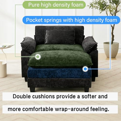 53" Modular Sectional Sofa, Comfy Deep Cloud Couch with Ottoman | Couches for Living Room, Sofa Bed, Modular Couch, Deep and Wide Seat, Chenille Sofa Sleeper with Throw Pillows, Black - color: Black, size: 53 Inch 2