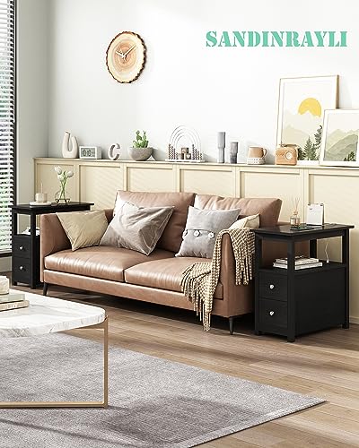 End Table with Charging Station, Side Table with 2 Drawer & USB Ports & Power Outlets, Nightstand for Small Spaces, Bedside Tables for Living Room Black - color: Black