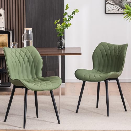 Kidol & Shellder Dining Chairs Set of 2, PU Leather Upholstered Kitchen Chairs with Back Armless, Mid Century Modern Side Chair for Dining Room, Living Room, Lounge, Restaurant, Bean Green - color: Bean Green