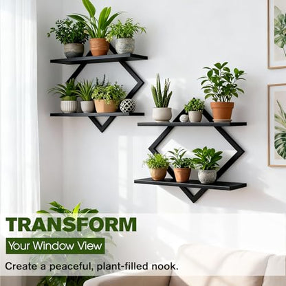 2 Pack Wall Planters for Indoor Plants, Black | 2-Tier Floating Wall Shelves, Wall Mounted Plant Holder Stand, For Bathroom Living Room Bedroom Kitchen Office - color: Black-2pack