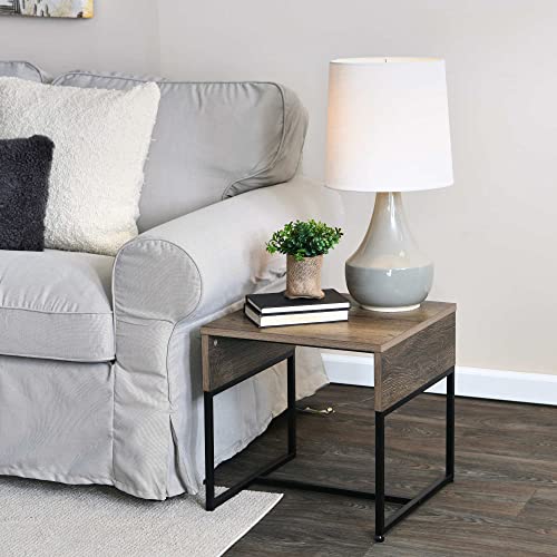 Household Essentials Ashwood Wrap End Table with Black Iron Base - color: Ashwood, style: End Table