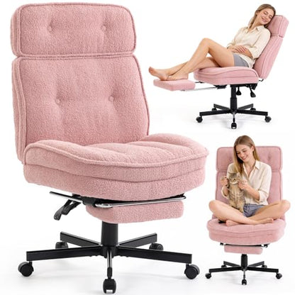 Criss Cross Chair with Wheels - Home Office Desk Chairs with Foot Rest, Morden Comfy Swivel Makeup Chair for Vanity, Ergonomic Cross Legged Office Chair with High Back & Wide Seat, Pink - color: Pink