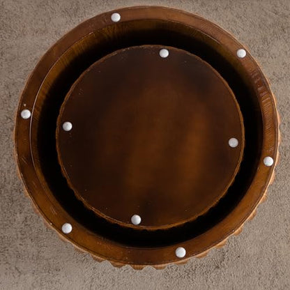 45.07'' Round Coffee Table Set of 2, Modern Mid-Century Circle Fluted Drum Nesting Coffee Table for Living Room, No Assembly, Walnut - color: 45.07in-walnut
