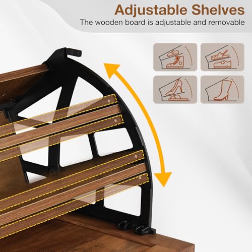 HOMMPA Shoe Storage Bench, Entryway Bench with Shoe Storage & 2 Flip Drawer & Seat Cushion, Rattan Hidden Shoe Rack Bench, Wooden Entry Way Shoe Cabinet for Hallway, Bedroom, Mudroom